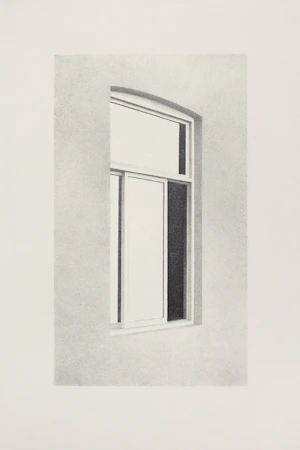 Drawing of a window in pencil on paper