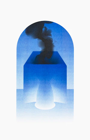 Black and blue abstract risograph print on paper