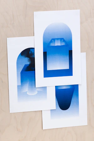 Black and blue abstract risograph print on paper