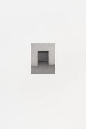 Drawing of an imaginary interior space in pencil on paper