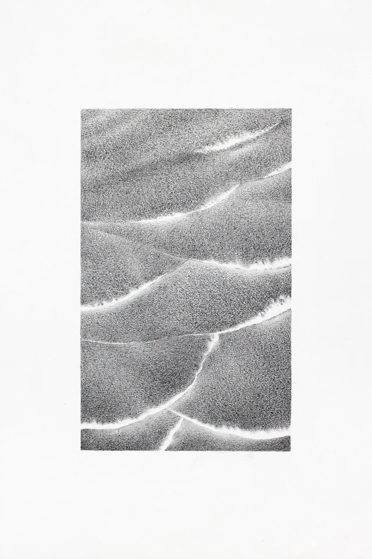 Charcoal drawing of waves in shallow water.