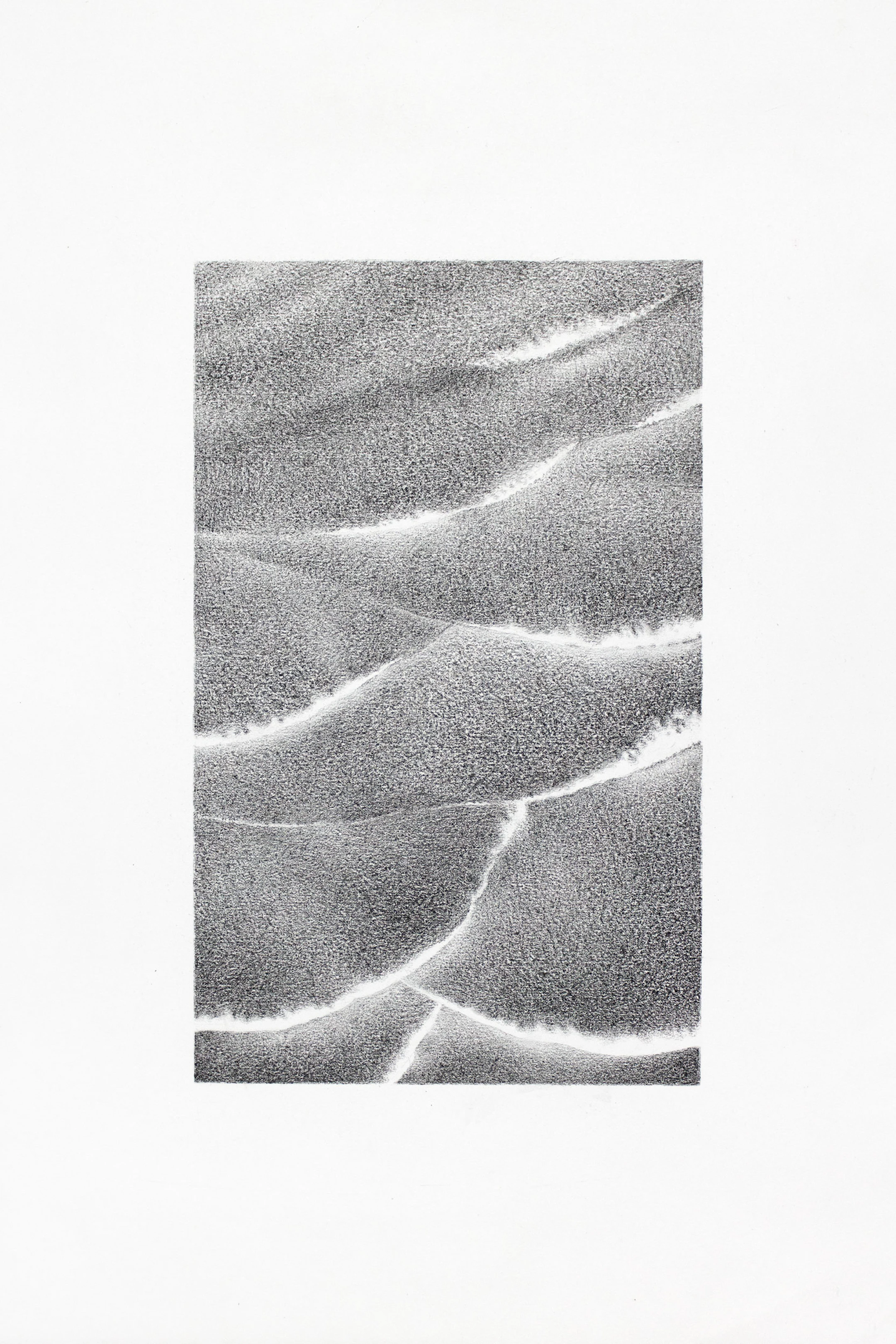 Charcoal drawing of waves in shallow water.