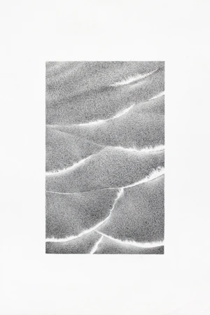 Charcoal drawing of waves in shallow water.