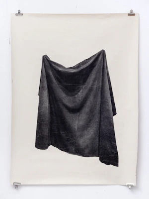 Drawing of draped fabric in charcoal on paper