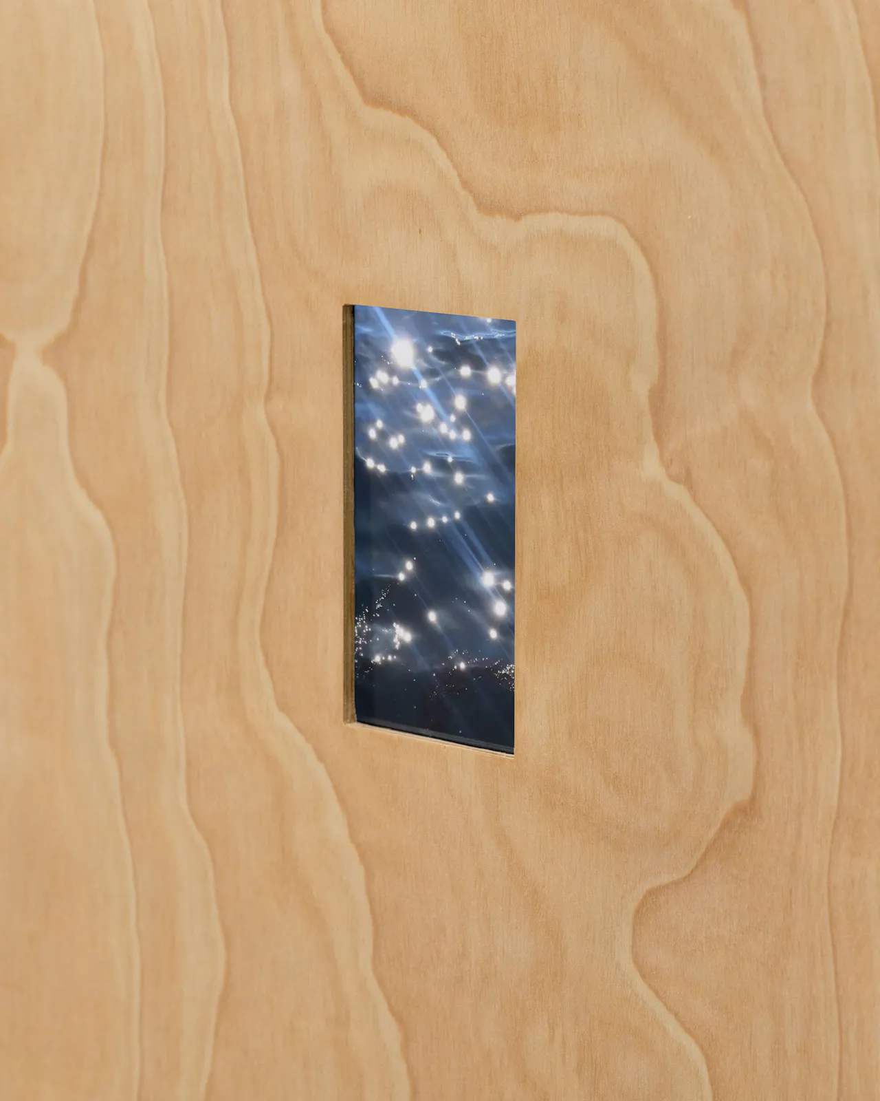 Single-channel video loop, electronic components, birch plywood, cloth-covered cord