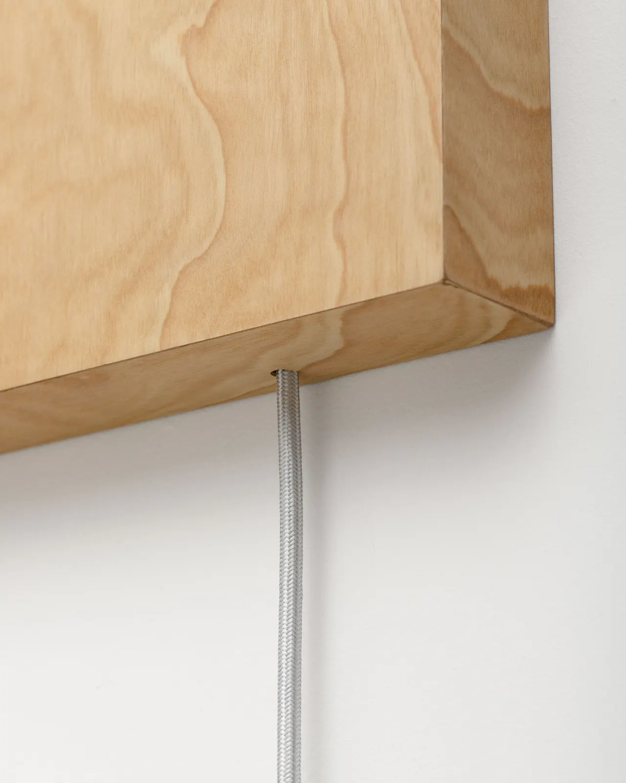 Single-channel video loop, electronic components, birch plywood, cloth-covered cord