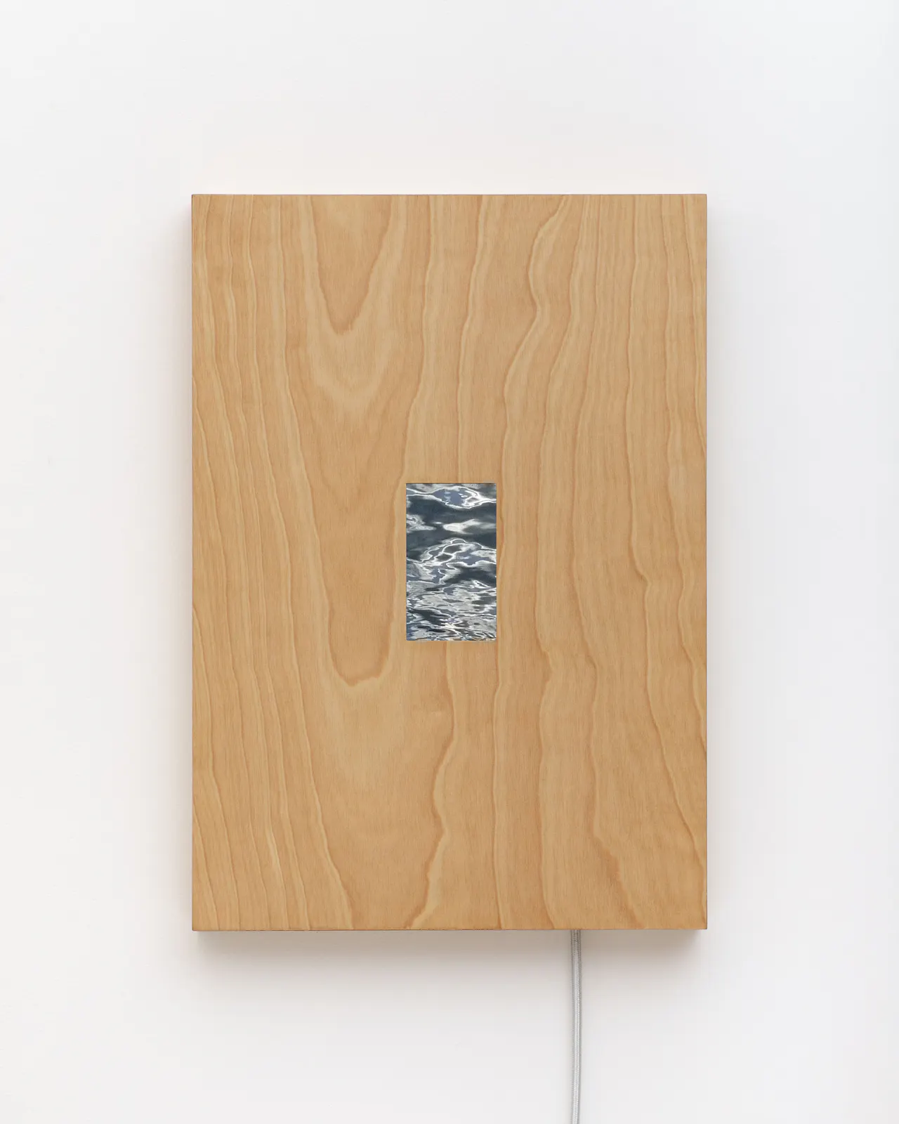 Single-channel video loop, electronic components, birch plywood, cloth-covered cord